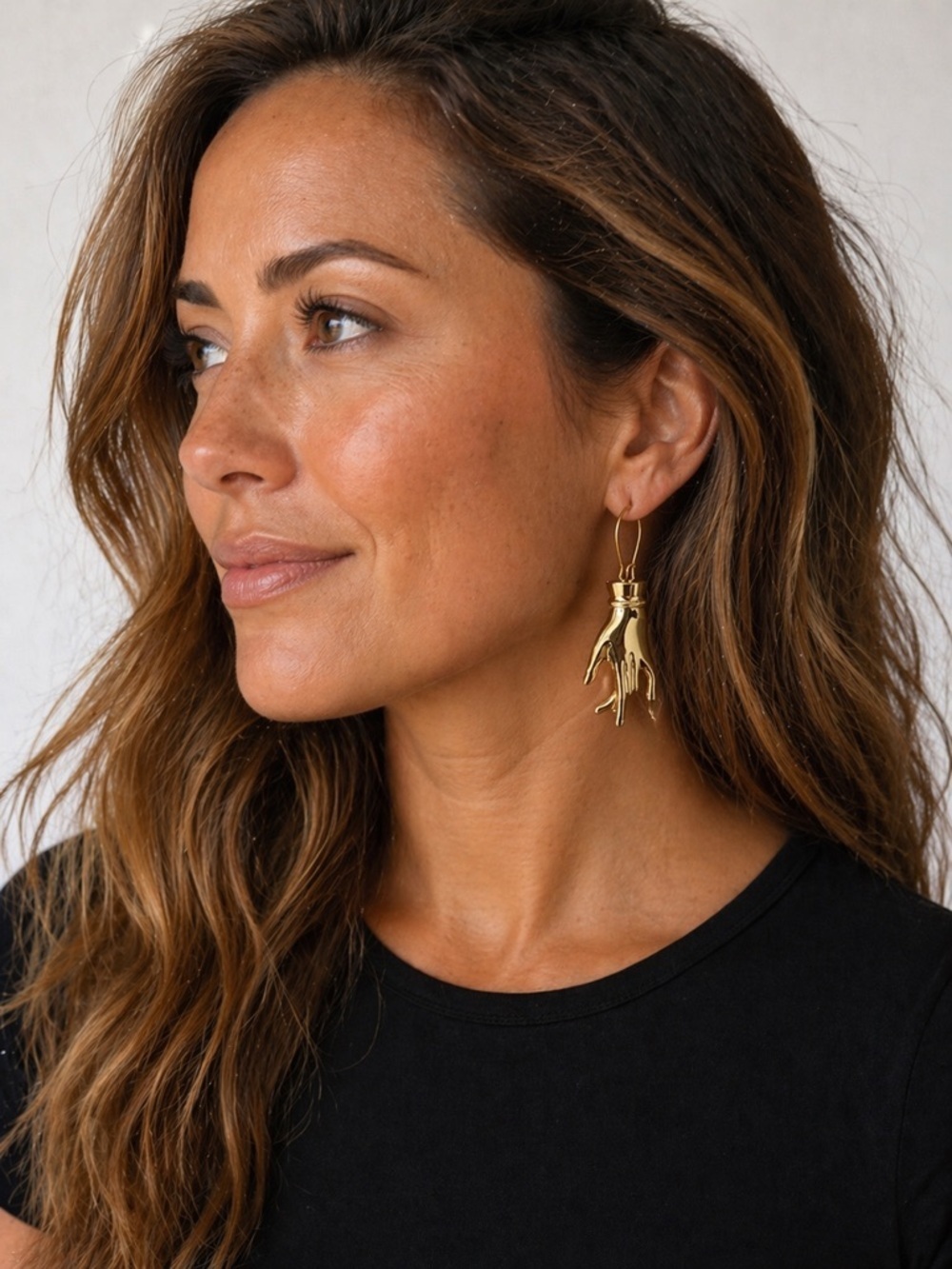 Gold Hand Earrings Statement Dangle Novelty Sculptural Vintage Style
